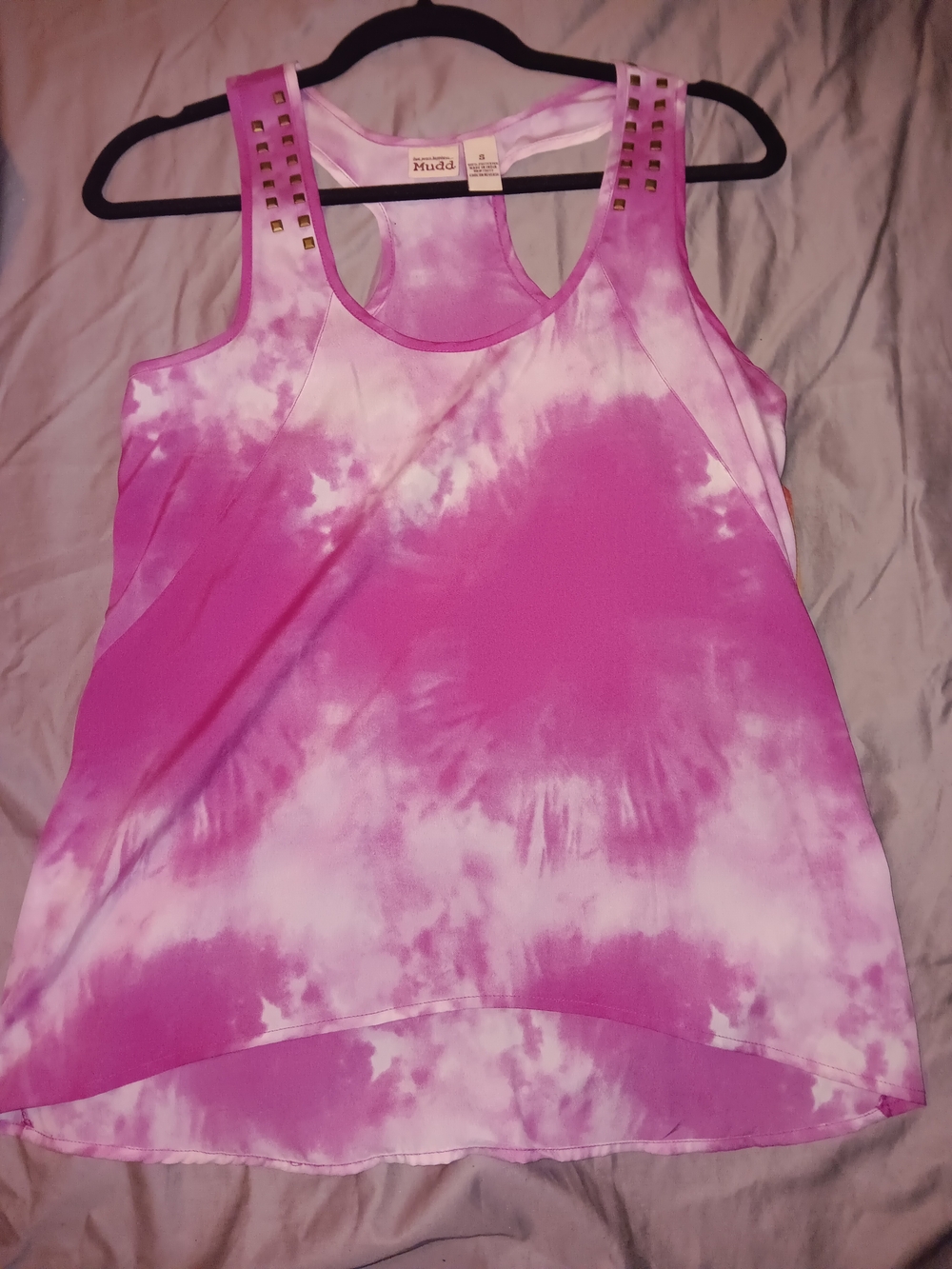 Mudd Pink and White Tie-Dye Tank with Stud Accents